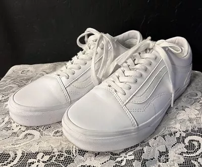 Vans Unisex Off The Wall White Leather Shoe Sneakers Men’s 7 Women’s 8.5 • $45