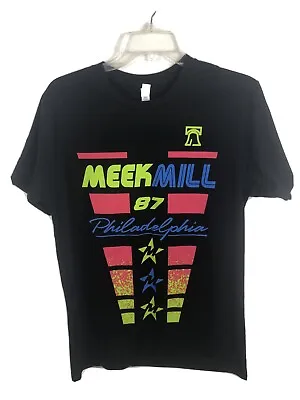 Meek Mill 87 Philadelphia T-Shirt Black Neon Graphic Liberty Bell - Men’s Small • $13