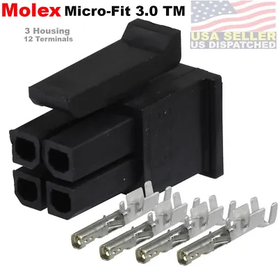  Molex ( 3-Set ) 4-Pin Female Receptacle W/Terminals Socket  Micro-Fit 3.0 ™ • $11.25