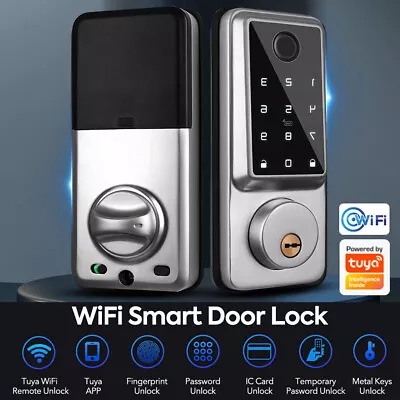 Digital Wifi Smart Door Lock Front Deadbolts APP Fingerprint Card Keyless Keypad • $99.79