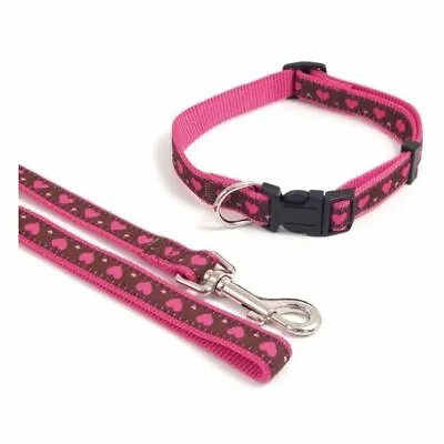 Rosewood Dog Collar / Padded Lead Wag N Walk Pink Heart Adjustable Fashion Nylon • £5.50