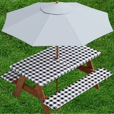 Sorfey Vinyl Umbrella Picnic Table And Bench Fitted Tablecloth Cover Checkere... • $27.82