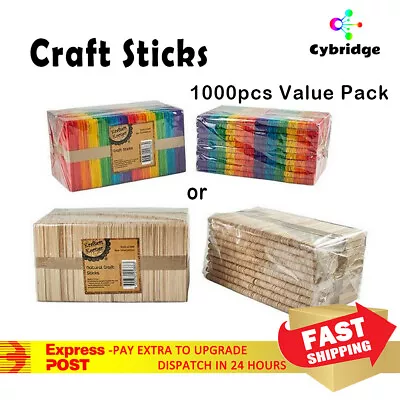 1000 Wooden Craft Sticks Paddle Pop Popsicle Coffee Stirrers Ice Cream Bulk  • $23.58