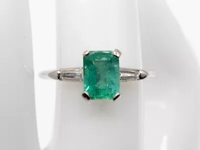 Vintage 1940s $6000 3ct Natural Emerald Diamond Platinum Wedding Ring • $1450