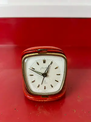 Vintage Mauthe Travel Alarm Clock 7 Rubis Red Leather Case • $19.32