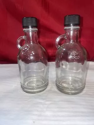 Embossed 2 Clear Glass Maple Syrup Bottle With Handle Plastic Lid • $8.90