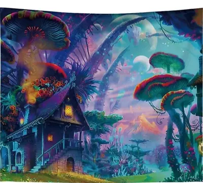 Black Light Flag 39x56 Trippy Mushroom Forest Tapestry Hidden Scenes • $12.60
