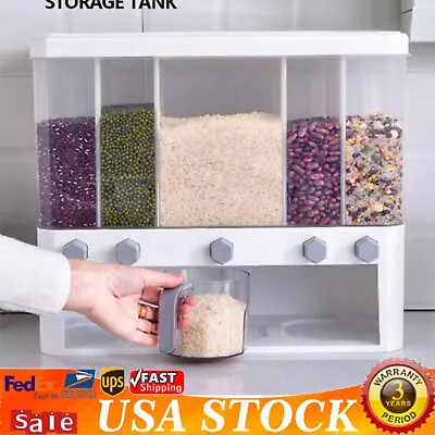 Visualized Food Dispenser Grain Rice Bucket Pantry Large Capacity 5 Partitions • $23.75