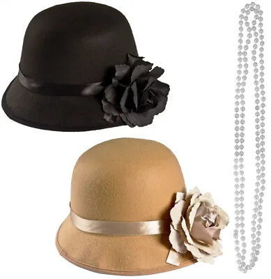 £9.99 • Buy 1920's Cloche Hat And Pearl Beads Vintage Gatsby Girl Fancy Dress Costume Set
