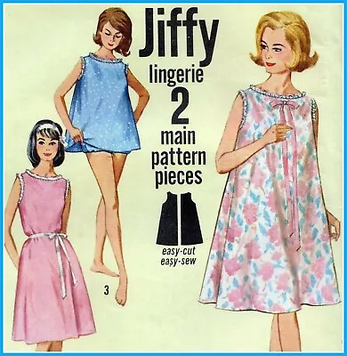 £8.99 • Buy EASY Vintage 60s NIGHT DRESS Pyjamas PANTIES Sewing Pattern Bust 32  RETRO Shift