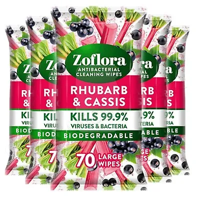 £16.99 • Buy 6 X Zoflora Multi-surface Cleaning Wipes Rhubarb & Cassis 70's
