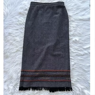 Women’s Size 8 Vintage Requirements Black Woven Knit Fringe Maxi Straight Skirt • $16.99
