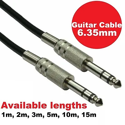 6.35mm Guitar Cable Balanced Stereo TRS Speaker Sound Woofer Lead Nickle Plated • £10.45