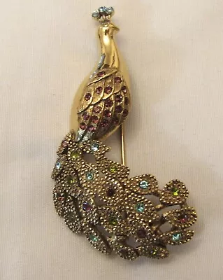 Vintage Peacock Rhinestone Pin Brooch • $12