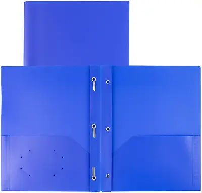 Plastic Pocket Folders With Prongs - (2 Pack Blue) 2 Pocket 3 Prong Folders D • $13.74