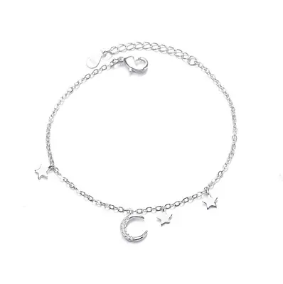 925 Sterling Silver Plated Moon Star CZ Chain Bracelet 7  Women Girl Gift I49 • $4.95