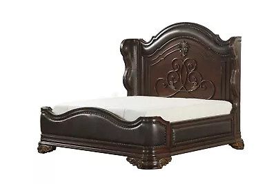 Stunning Carved Wood Serpentine Queen Bed Bedroom Furniture • $1499