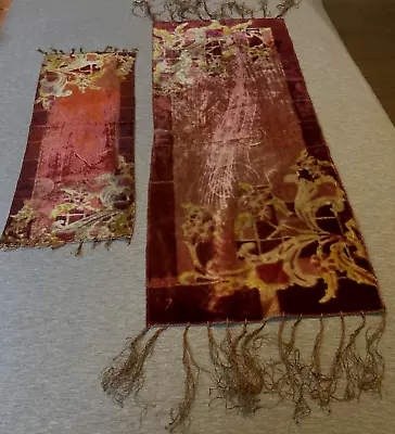 Antique Velvet 2 TABLE RUNNERS Cloths Dresser Scarves FLAWS 33'x13   22 X8  • $24.77