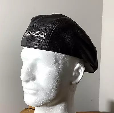 Vtg '04 Harley Davidson Genuine Black Leather Ivy Cap- Embroidered- Men's Small • $34.95