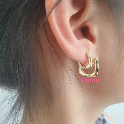 $14.99 • Buy 18ct GP 925 Sterling Silver Square Huggie Hoop Earrings CARTILAGE PIERCING
