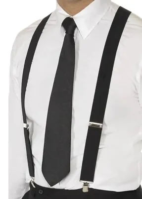 Black Adjustable Braces Mens Women's Unisex Gangster  Fancy Dress Suspenders • £2.90