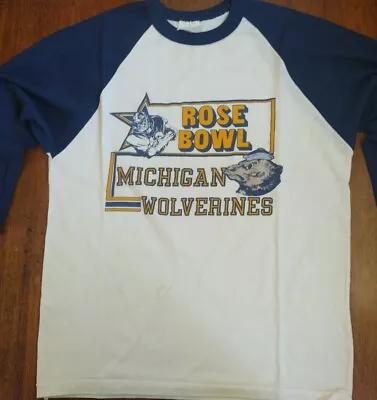 AUTHENTIC Vintage 1980s Michigan Wolverines Rose Bowl  TEE SIZE L  3/4 SLEEVES  • $25