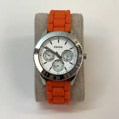 Designer Fossil ES2888 Orange Water-Resistant Quartz Round Analog Wristwatch • $35