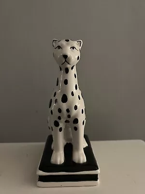 Leopard Ornament Ceramic Figure Height 20 Cm Tall Black And White • £8