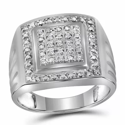 Sterling Silver Mens Round Diamond Square Frame Cluster Ring 1/10 Cttw • $98.60