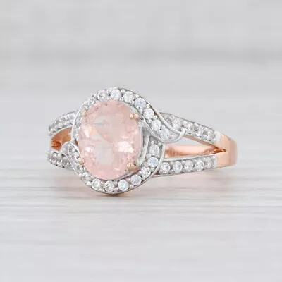 New 3.10ctw Morganite Zircon Halo Ring Sterling Silver Rose Gold Plated Sz 10.25 • $49.99