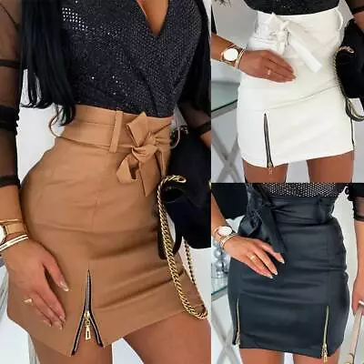 Women PU Leather Skirt High Waist Wet Look Zipper Bodycon Mini Dress Clubwear 18 • £11.79