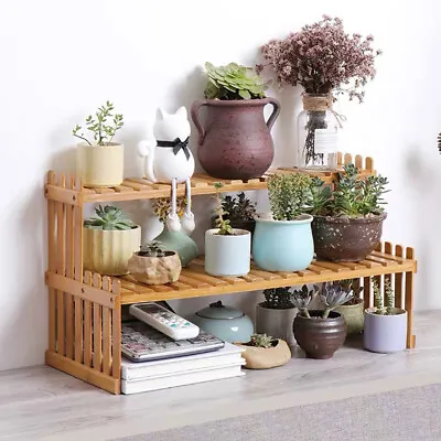 Tabletop Bamboo Ladder Plant Stand Storage Shelf Display Rack Wood Shelving Unit • £10.95