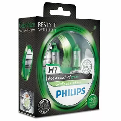 2x Green H7 Headlight Bulbs PHILIPS 12972CVPGS2 ColorVision 12V 55W PX26d • $42.93