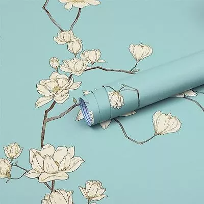 GloryTik 17.3  X 118  Floral Wallpaper Light Blue Peel And Stick Wallpaper Be... • $14.56