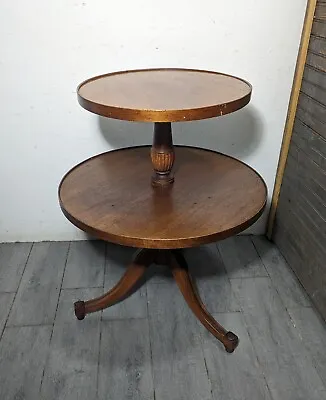 (Read Desc) Vintage Mersman 2-Tier Round Dumb Waiter Tiered Mahogany Wood Table • $135