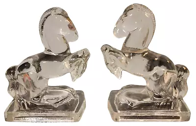 Vintage L.E. Smith Rearing Horse Clear Glass Bookends • $39.99