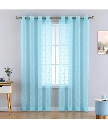 Sheer Curtains 52 X 54  Bedroom Curtains 2 Panels Voile Drapes Light Blue  • £13.99