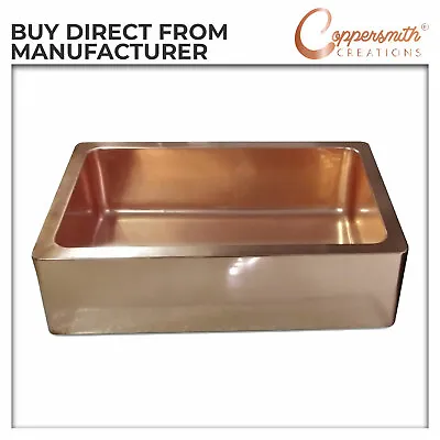 Single Bowl Smooth Shinny Copper Kitchen Sink Belfast Farmhouse Butler Style • £789
