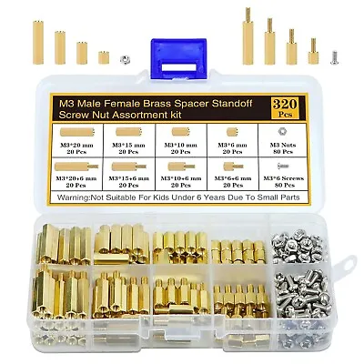 320Pcs M3 Motherboard Standoffs&Screws&Nuts Kit Hex Male-Female Brass Spacer St • $21.99