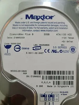 Maxtor 6E030L0 DiamondMax Plus 8 30GB IDE PATA 7200RPM 3.5  HDD • £15