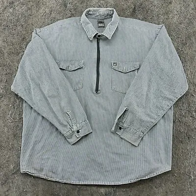 VTG Big Bill Shirt 4X Blue White Hickory Stripe 1/2 Half Zip Made In USA 90s • $23.96