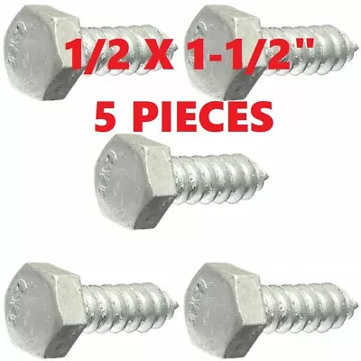 5 PCS 1/2 X 1-1/2  Lag Bolts Hex Head Galvanized Steel Wood Screws 1/2  X 1-1/2  • $9.95