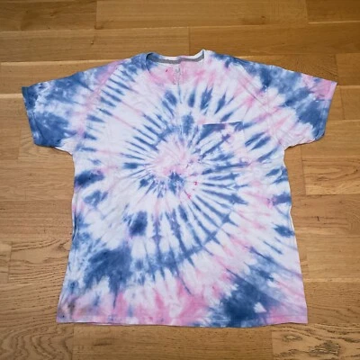 £10.99 • Buy Blue & Pink Tie Dye Pattern T Shirt M L Acid Wash Spiral Festival Hippy 90s Y2K