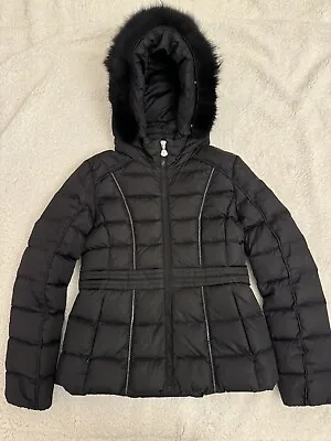 Authentic MONCLER Size 12 Girl’s Eulalie Giubbotto Black Down Coat W/  Fur Hood • $160