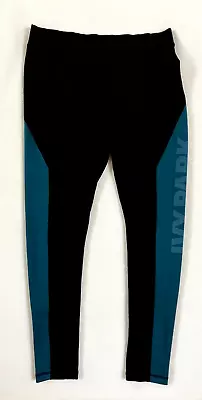 IVY PARK Leggings Black Teal Side Panels Mesh Vent High Waist Womens Large • £26.06