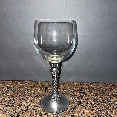 Brighton Celebration Wine Goblet Glass Ornate Pewter Stem 8” 12 Oz Signed • $35