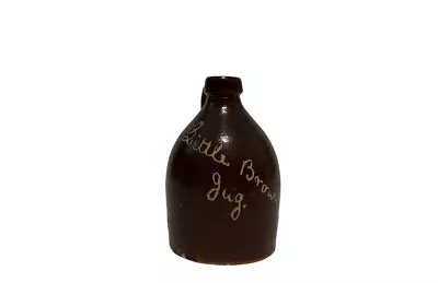 RARE “Little Brown Jug” Engraved Miniature Stoneware Jug • $125