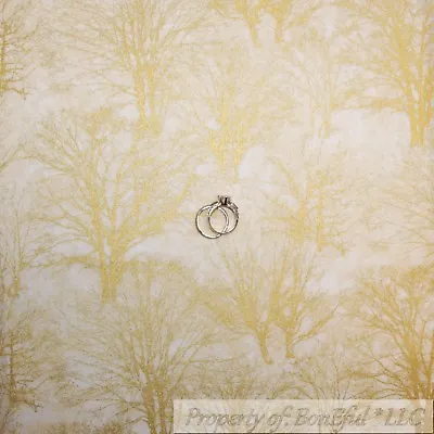 $0.75 • Buy BonEful Fabric Cotton Quilt Winter Nest Bird Egg Gold Metallic Fall Tree L SCRAP