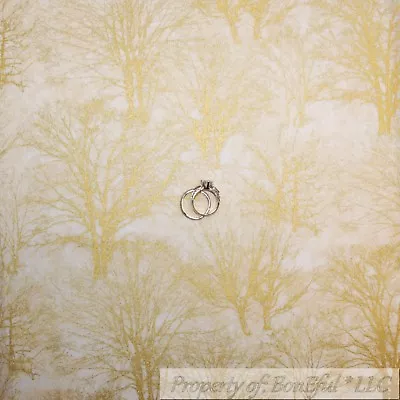 BonEful Fabric FQ Cotton Quilt White Winter Xmas Tree Forest Gold Metallic BOHO • $4.03