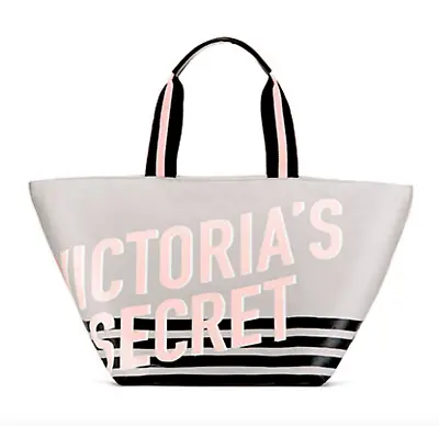 NEW Victoria's Secret 2018 Striped Tote Bag Weekender Overnighter Getaway Gray • $24.99